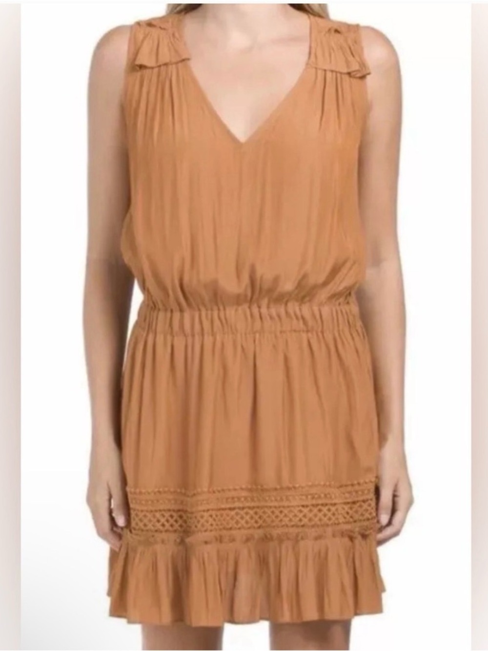 Ramy Brook Cara Mini Dress M Silky satin in light cognac brown